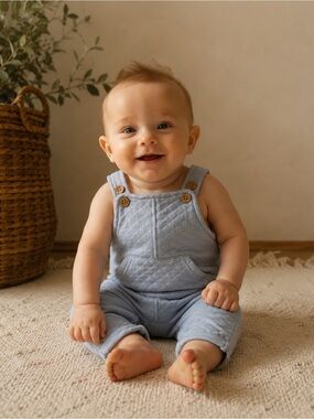 RABBIT & BEAR | 100% Cotton Overalls | Dusty Blue Quilted Baby Overalls